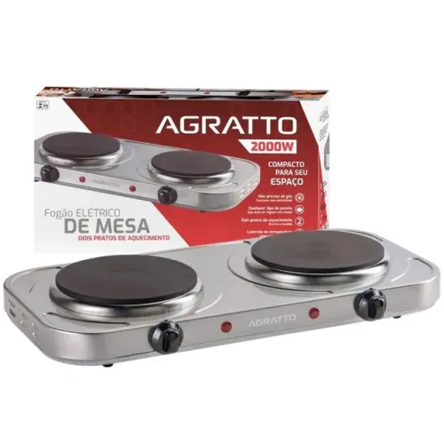 Fogão Elétrico Portátil Agratto Aço Inox 2 Bocas 220v
