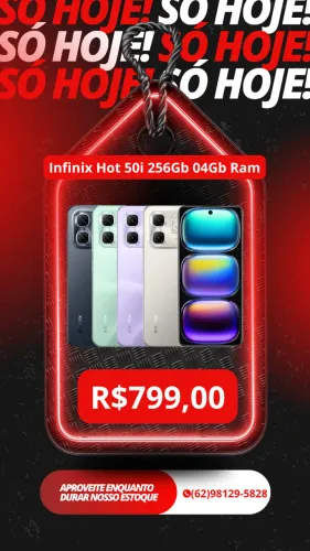 Infinix Hot 50i 256GB e 4GB RAM Câmera 48MP Processador MediaTek Helio G81 Bateria 5000Mah