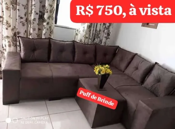 Sofá de Canto com Puff de Brinde