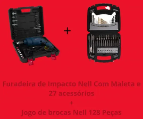 Furadeira de Impacto Nell 650w + Jogo de Brocas Nell 128 peças