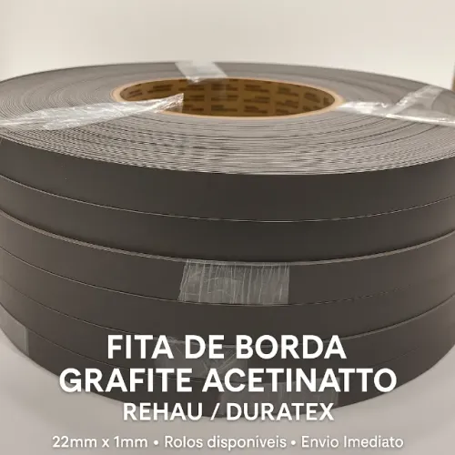 Fita de borda pvc Grafite acetinatta Perfilare Duratex 1 x 22mm rolo 150 metros.