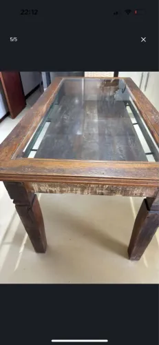 Mesa de Jantar /loja de Madeira com Tampo de Vidro