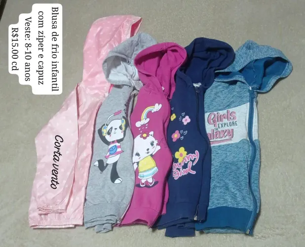 Blusas de frio infantil com zíper e capuz