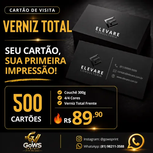 500 CARTÕES DE VISITA UV TOTAL FRENTE 4/4 CORES