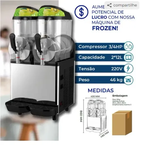Maquina De Frozen ( Raspadinha ) Servum 2 Sabores De 12 Litros