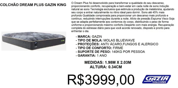 Colchão Dream Plus Gazin King