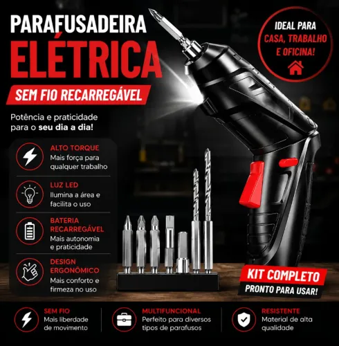 Parafusadeira Elétrica Portátil Recarregavel Com Luz LED