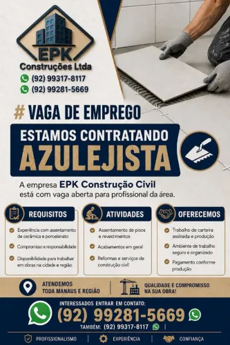 Vaga de emprego azulejista .