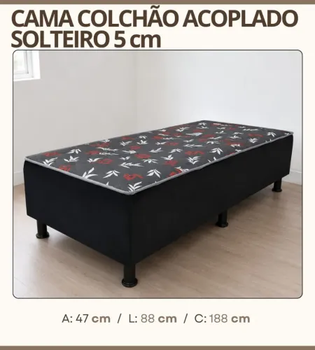 Cama box solteiro acoplado de 5 centímetros de espuma