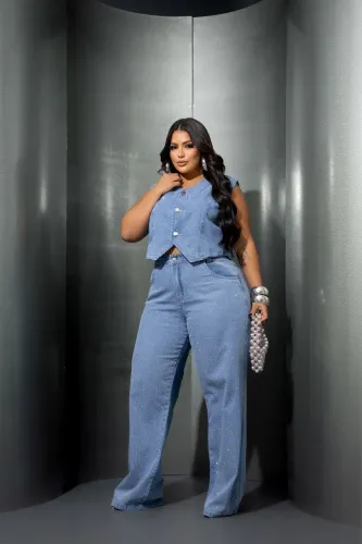 Calça Jeans Wide Leg Plus Size
