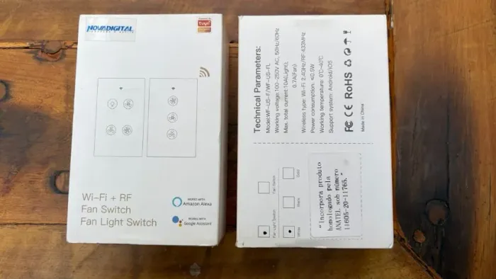 Interruptor Inteligente NovaDigital Touch Wi-Fi+RF para Ventilador de Teto e Luz