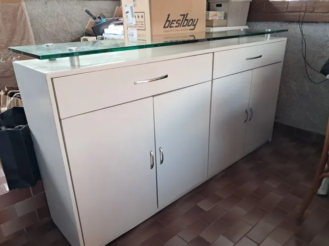 Buffet laqueado branco madeira e vidro 15mm