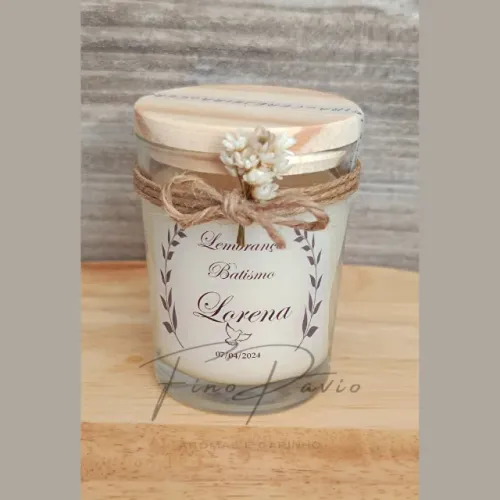 Vela aromática pote vidro 50 gramas convite lembrança batismo. Aromas e Carinho