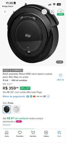 Barbada pra vender hoje! Robô Aspirador WAP W90 - Aspira e Passa Pano