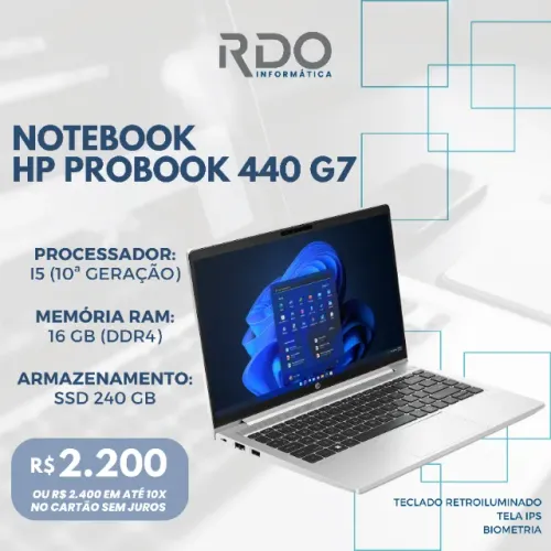 Notebook HP ProBook 440 G7 i5 10ª 16GB RAM 240GB SSD IPS - Notebook ideal para trabalhar