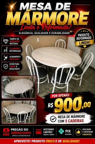 Mesa de mármore com 5 cadeiras
