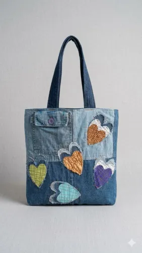 Bolsa jeans Corações
