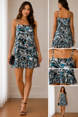Bazar | Vestido Estampado Feminino de Alcinha com Babado