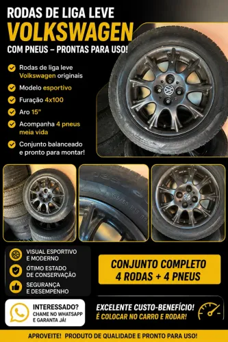 Jogo 4 Rodas Volkswagen Aro 15 + 4 Pneus 185/60 R15