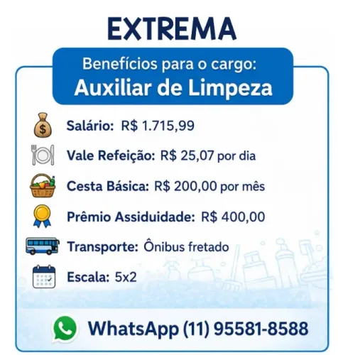 Auxiliar de limpeza em EXTREMA