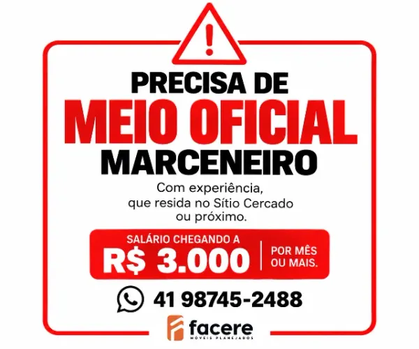 Vaga meio oficial marcenaria