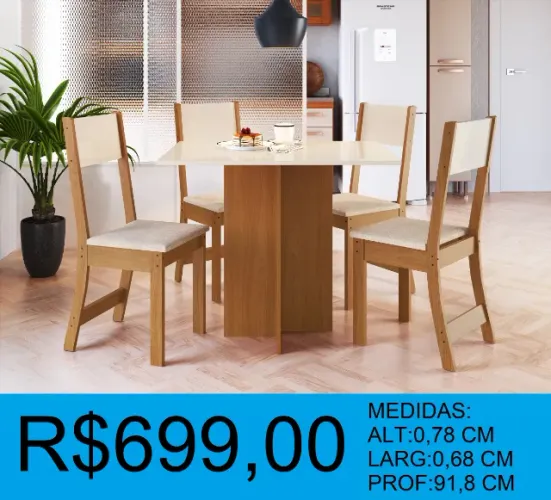 Conjunto de mesa talita com 4 cadeiras - entrega e montagem gratuita