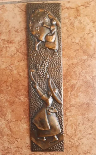 Quadro em cobre antigo 39cm x 8,5cm enfeite de parede antiguidade