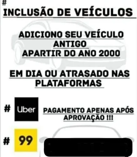 Cadastro carros antigos na uber e 99