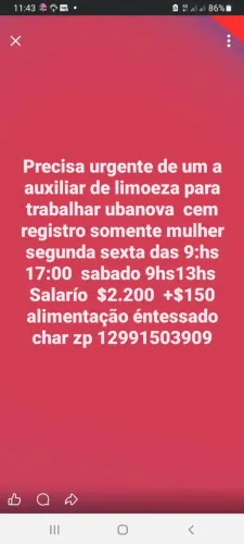 Vaga de emprego urgente
