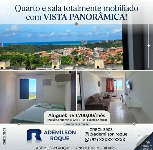 Alugo Quarto e Sala Mobiliado com vista mar permanente.