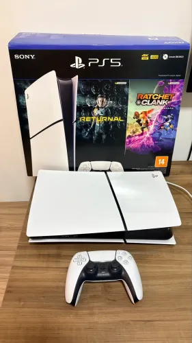 Ps5 digital com caixa, n.f e todos os acessórios originais