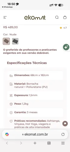 Tapete em PU Ekomat para ioga com bolsa