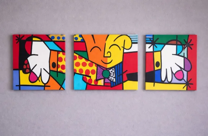 Conjunto de Quadros Decorativos Pop Art Romero Britto 3 Peças Modernas