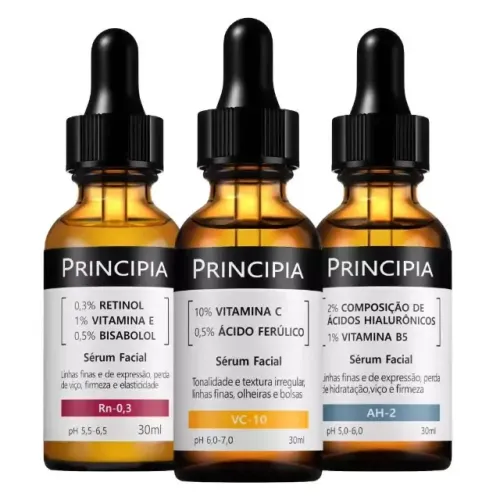 Kit 3 Séruns Principia Vitamina C + Retinol + Hialurônicos