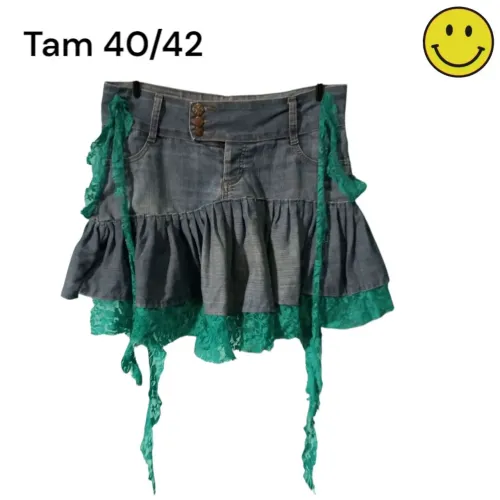 saia jeans customizada com estilo y2k feminina brechó upciclyng