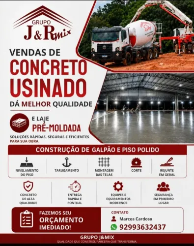 vendas de concreto usinado da melhor qualidade e Lajes pré-moldadas
