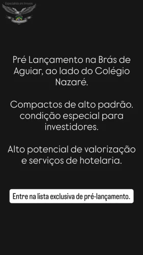 Studio ao lado do colégio Nazaré na Brás De Aguiar
