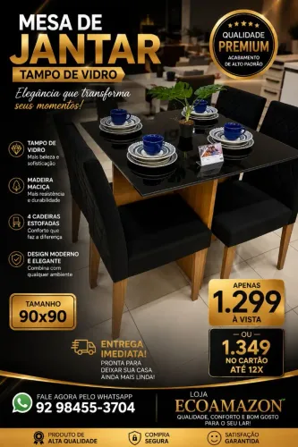 Mesa de hello 90x99 tampo de vidro promoção
