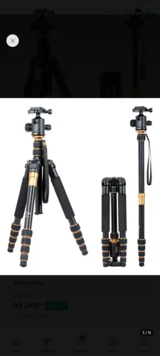 Tripé Profissional X600 Exbom para câmeras e celulares com Monopé Hidráulico 2 em 1