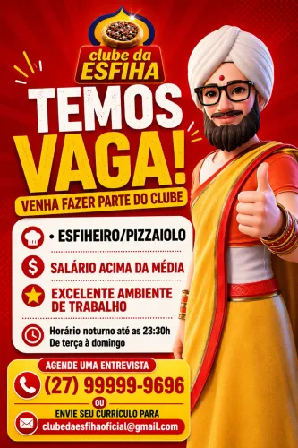Vaga para Esfiheiro/Pizzaiolo