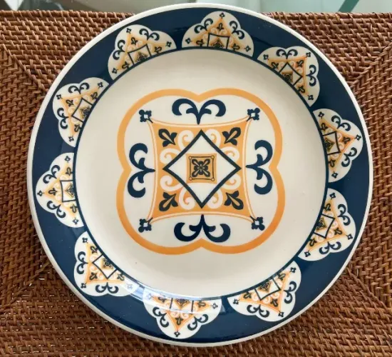 Jogo de pratos Oxford Daily São Luís, inspiração portuguesa, amarelo e azul, lindo