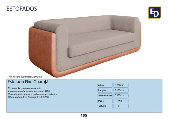 Estofado Fixo Guarujá 2.18cm<br>*Por:*<br><br>*R$ 1.497,00*