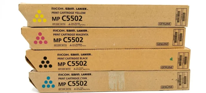 Cartucho de toner Ricoh MP 5502 nas cores Yellow, Magenta, Black, Cyan