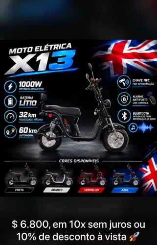 Moto elétrica X13 Nova Zero km 6800 I Motor elétrica X13K 5800 ZERO KM NOVA