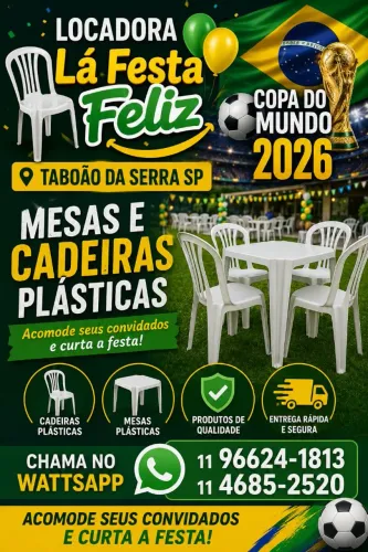 Locação de cadeiras plásticas rechaud banho Maria pratos talheres etc *