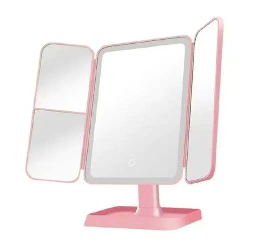 Espelho de maquiagem Led rosa