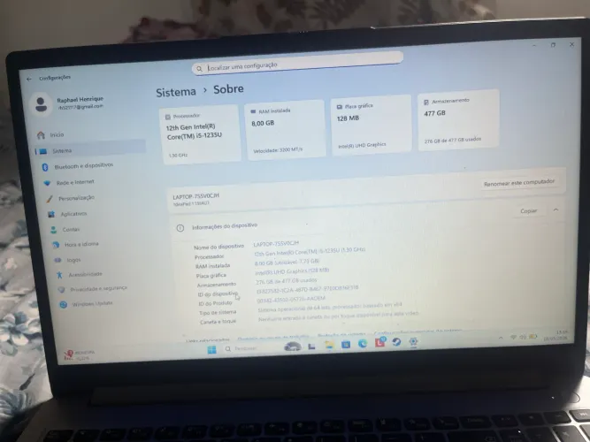 Notebook Lenovo IdeaPad 1 i5 12ª Geração, 8GB RAM, Excelente Estado