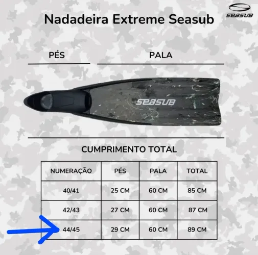 Nadadeira Pé De Pato Pala Longa Extreme Seasub Camuflada