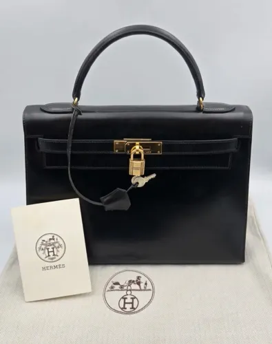 Hermes Kelly 32 Sellier Black Box Calf GHW 1962