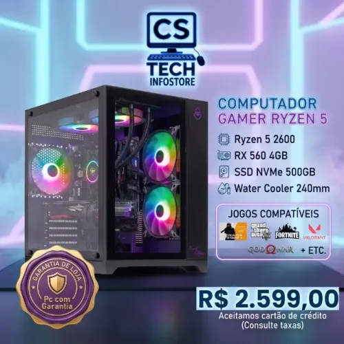 PC Gamer Ryzen 5 2600 | RX 560 4GB | SSD 500GB NVMe | C/ Garantia